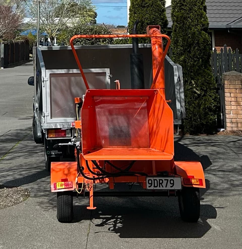 Wood chipper hitched to the tipper ute